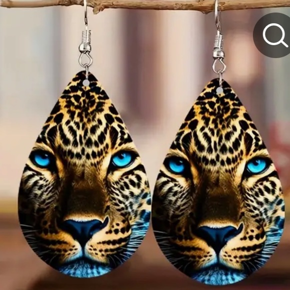 TIGER EYES Wooden Pendant Wired Pierced Earrings - Picture 4 of 4